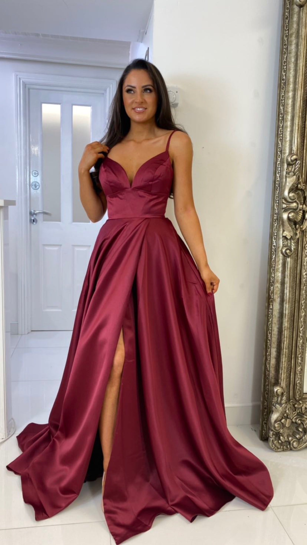Indiabr Reused Prom Dresses Satin Burgundy Formal Skirt