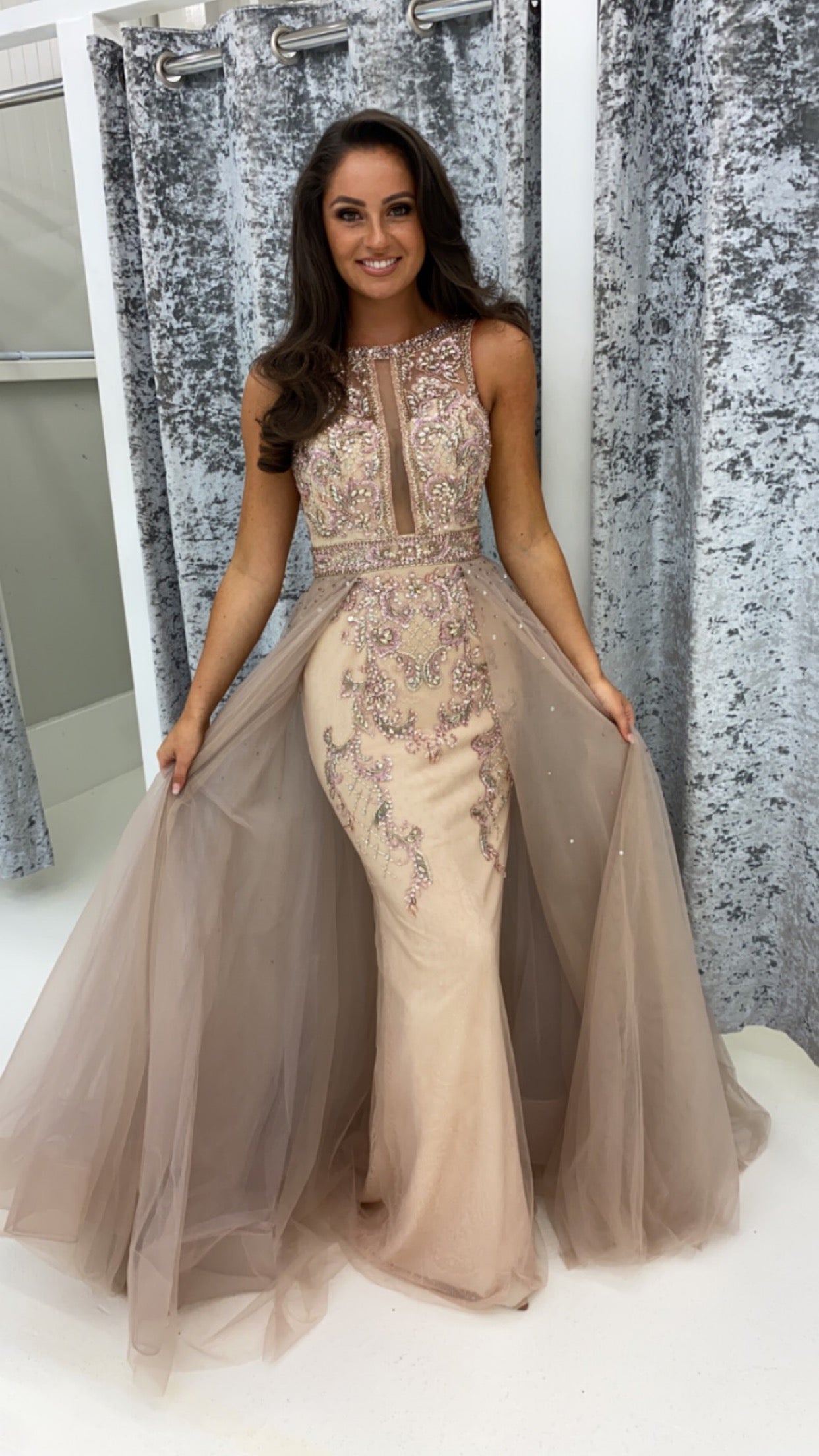 Beaded Embroidered Nude Champagne Gown main image 1