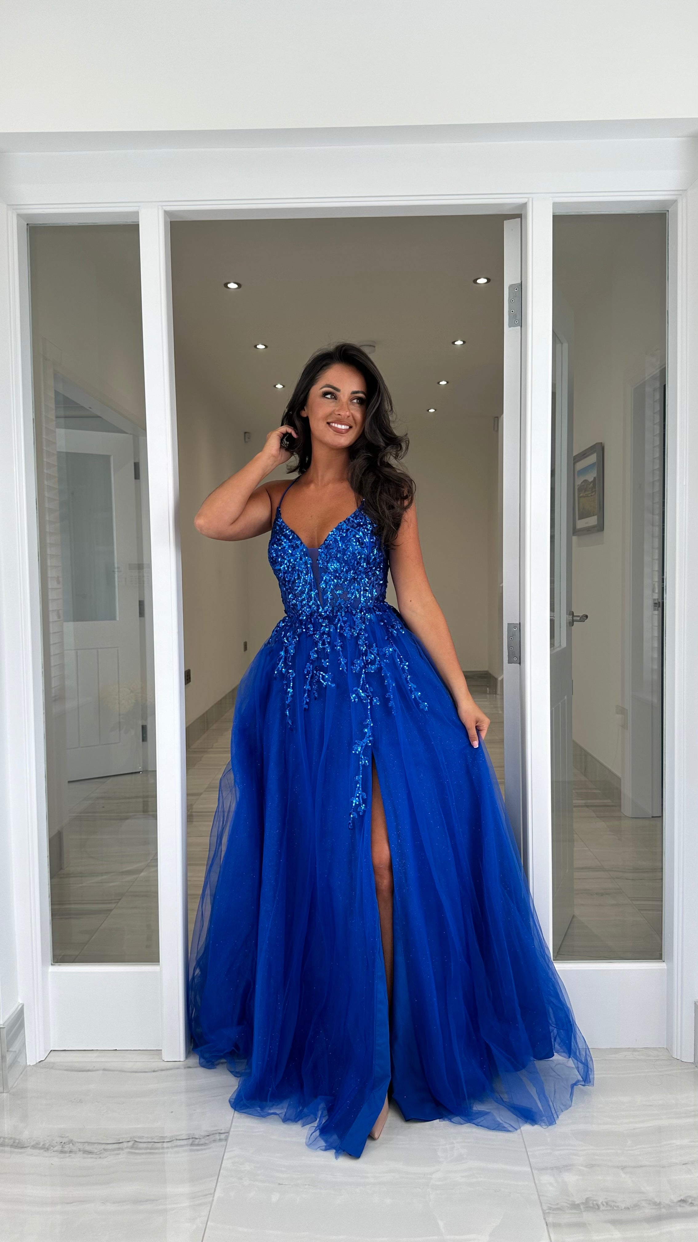 Diour Embellished Gown - Cobalt Blue