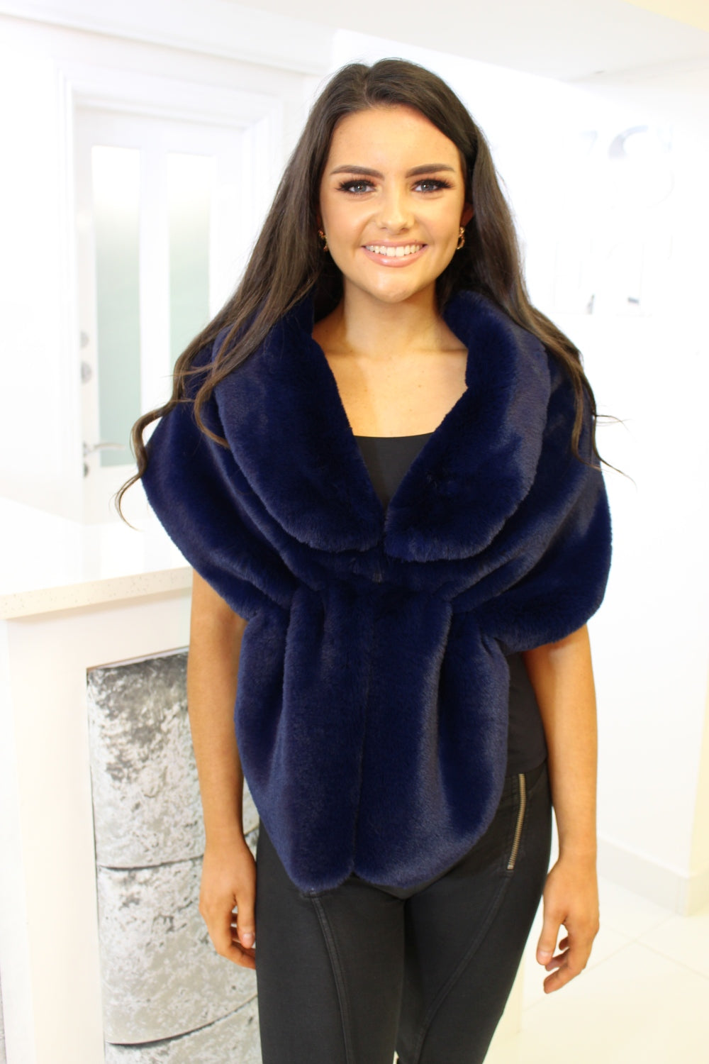 fur shawl navy