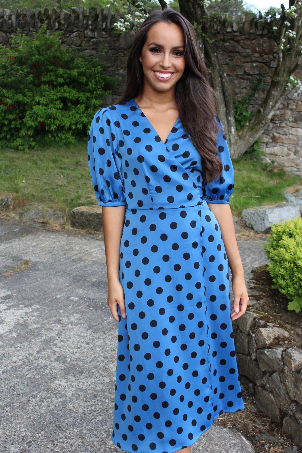 Blue Polka Dot Midi Wrap Dress – Rosies Closet
