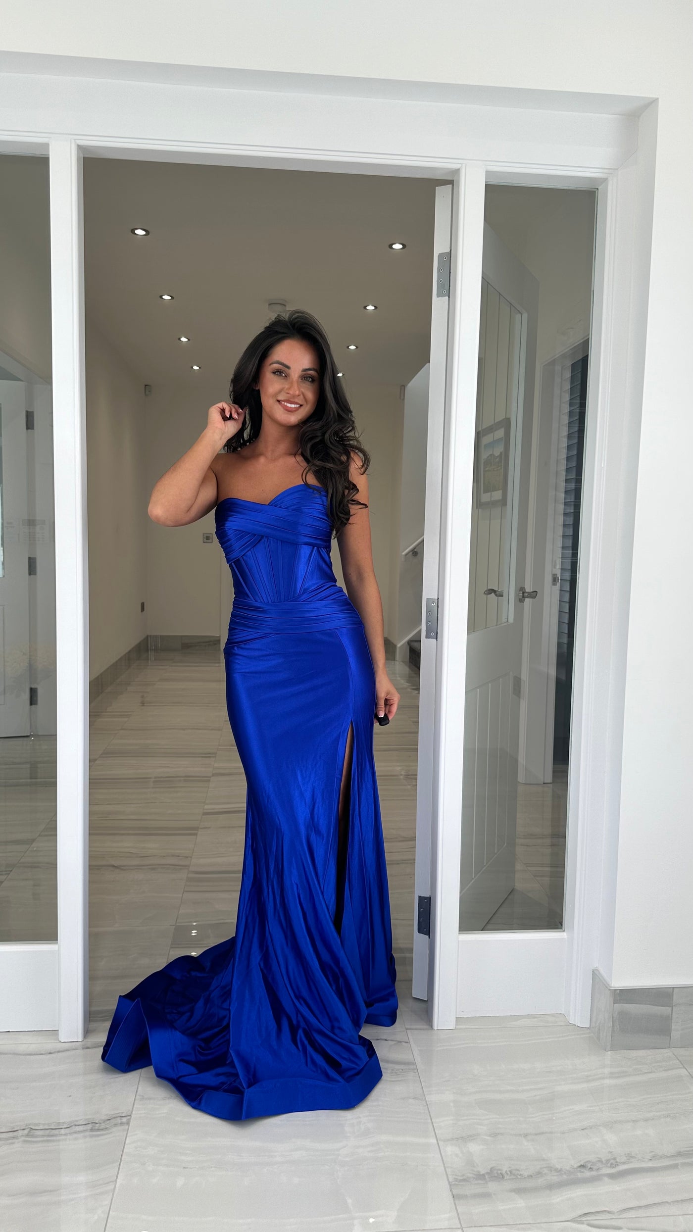 Royal Blue Strapless Sweetheart Satin Gown