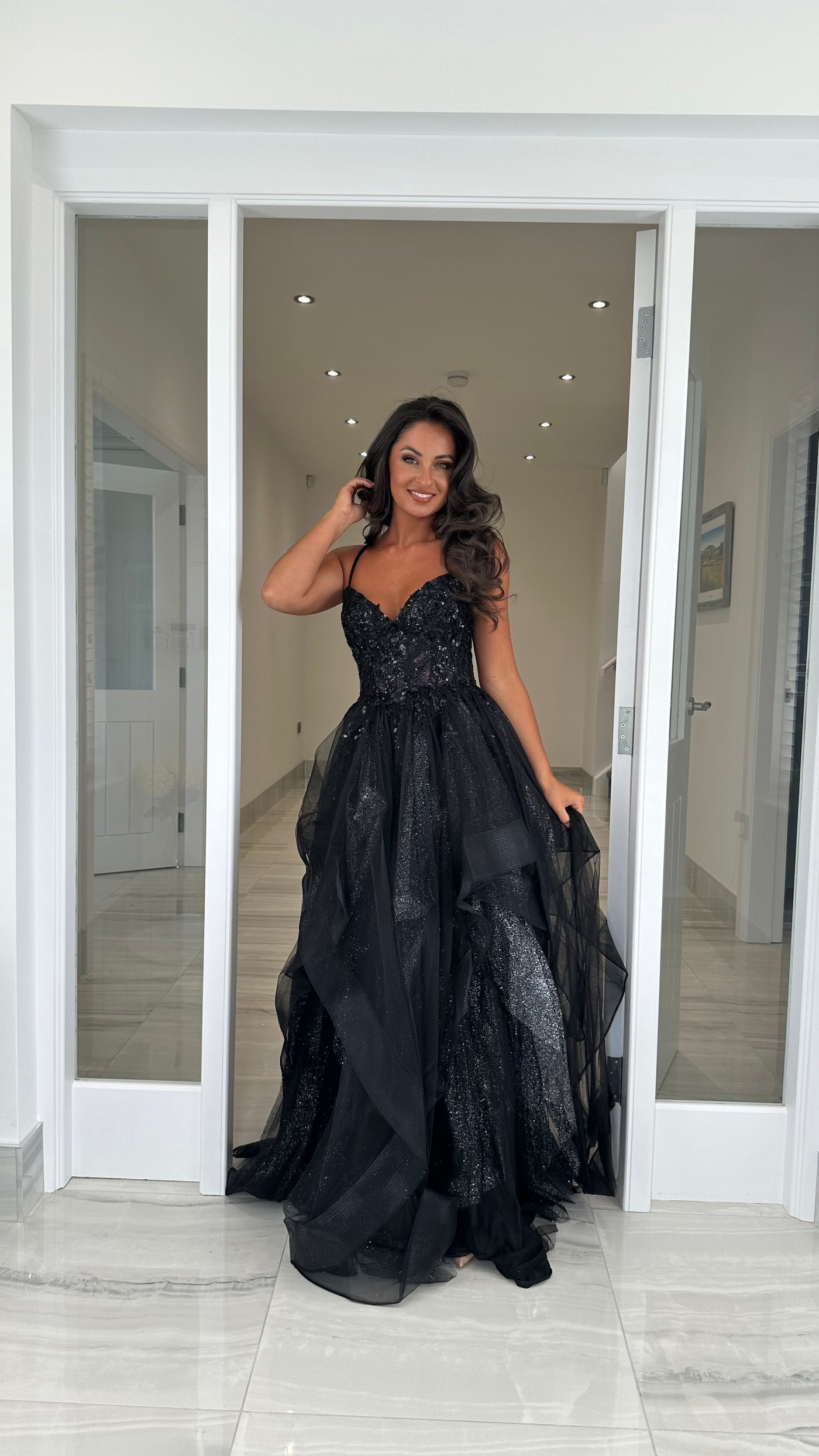 Black Tiered Skirt Corset Ball Gown