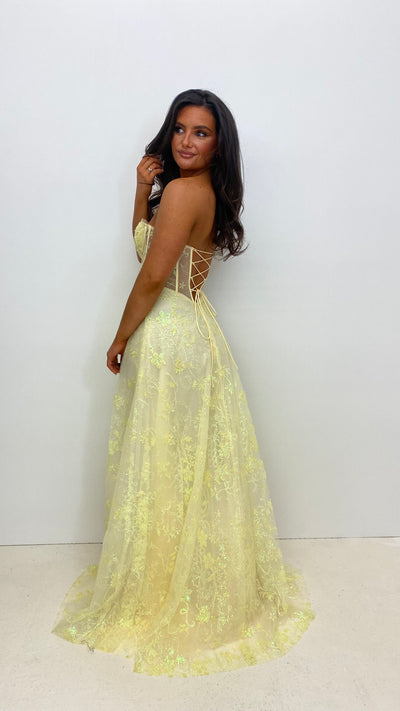 Lemon Strapless Corset Ball Gown