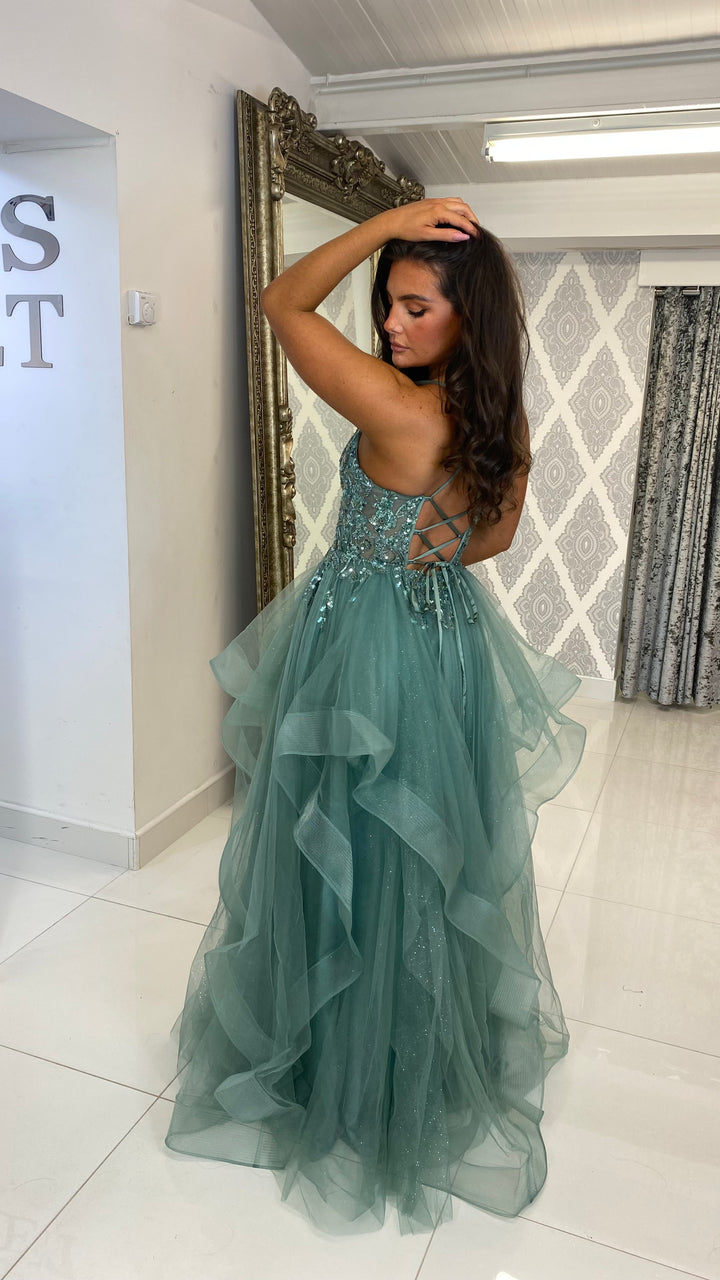 Sage Green Tiered Skirt Corset Ball Gown Rosies Closet Sage Green Tiered Skirt Corset Ball Gown Rosies Closet