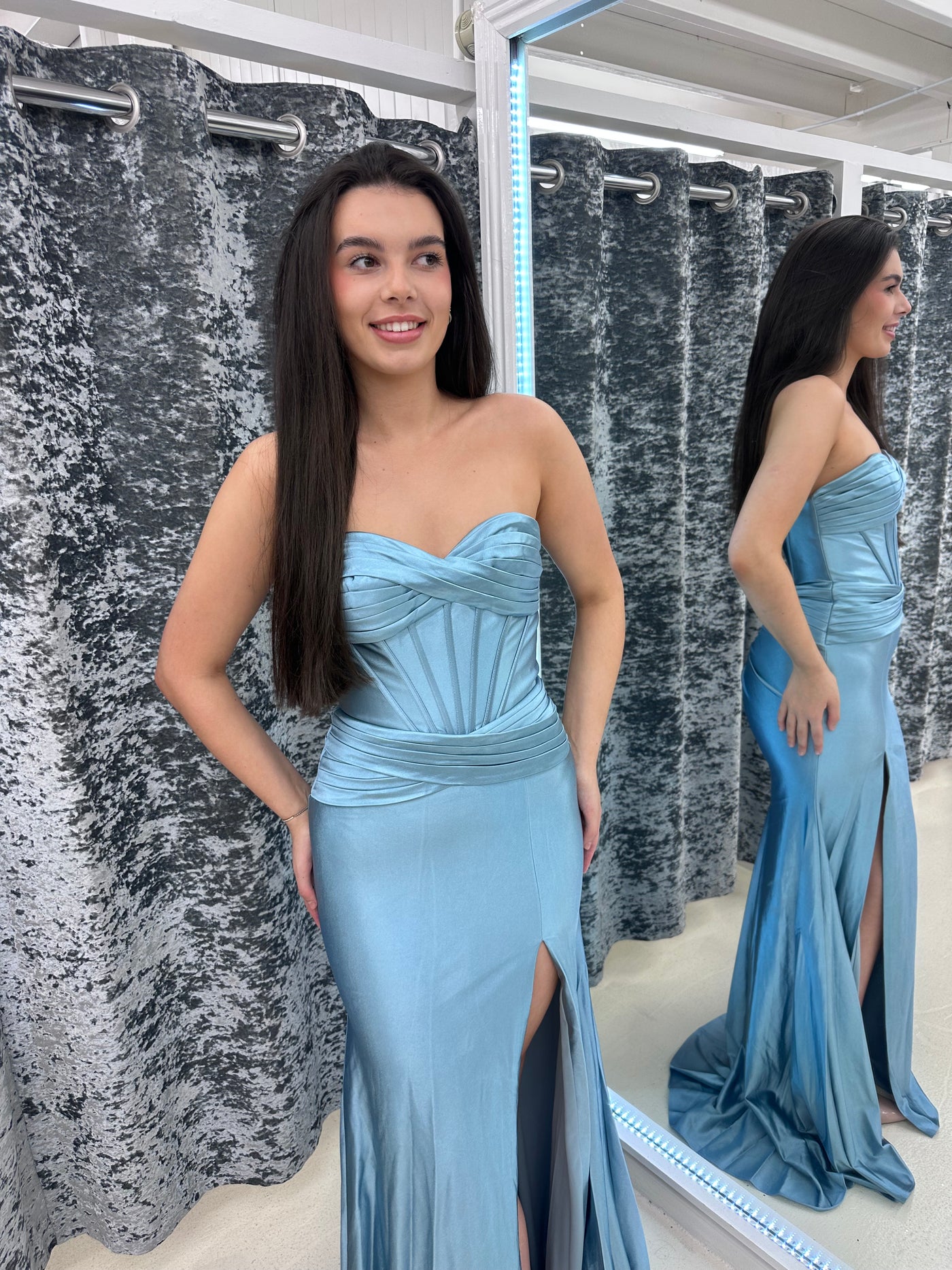 Baby Blue Strapless Sweetheart Satin Gown