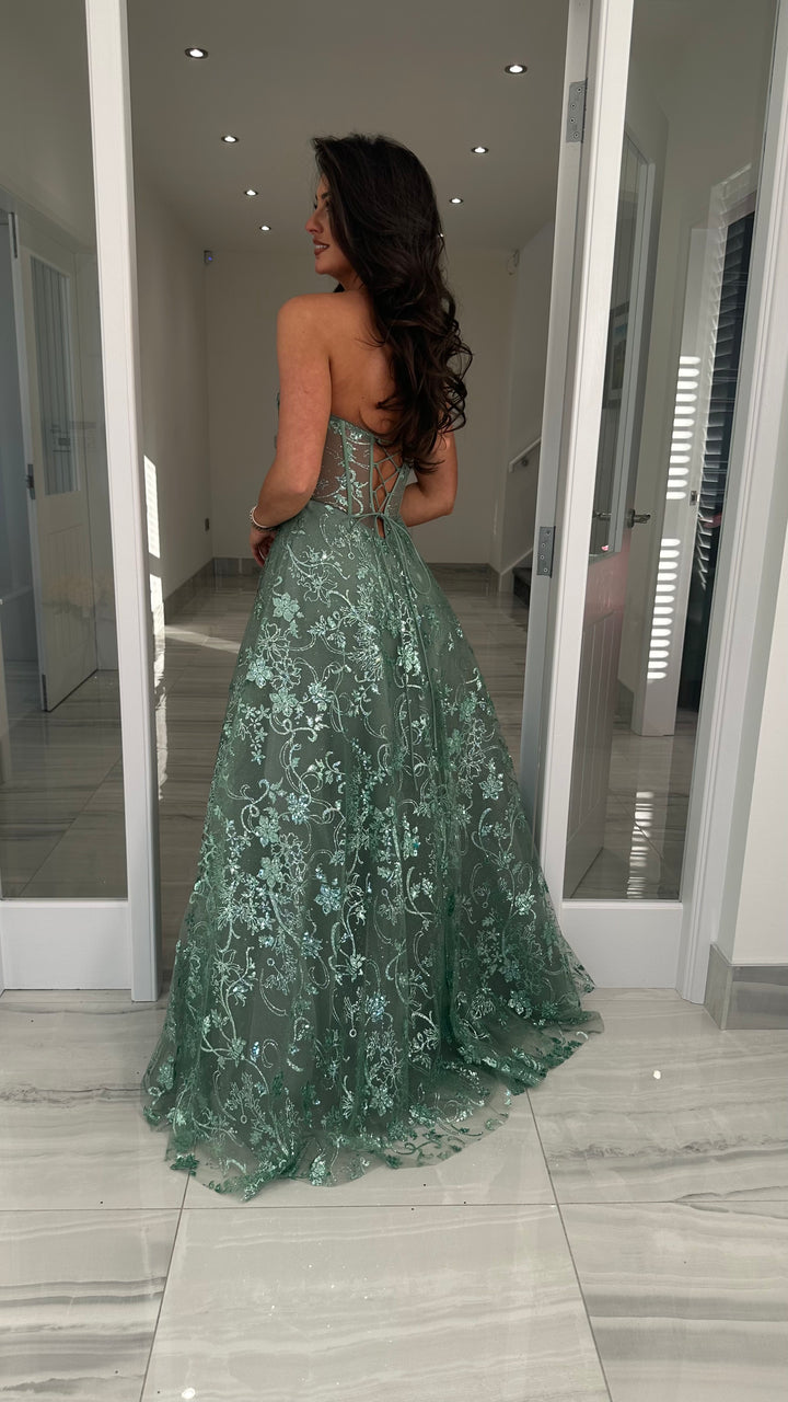 Sage Green Strapless Corset Ball Gown – Rosies Closet