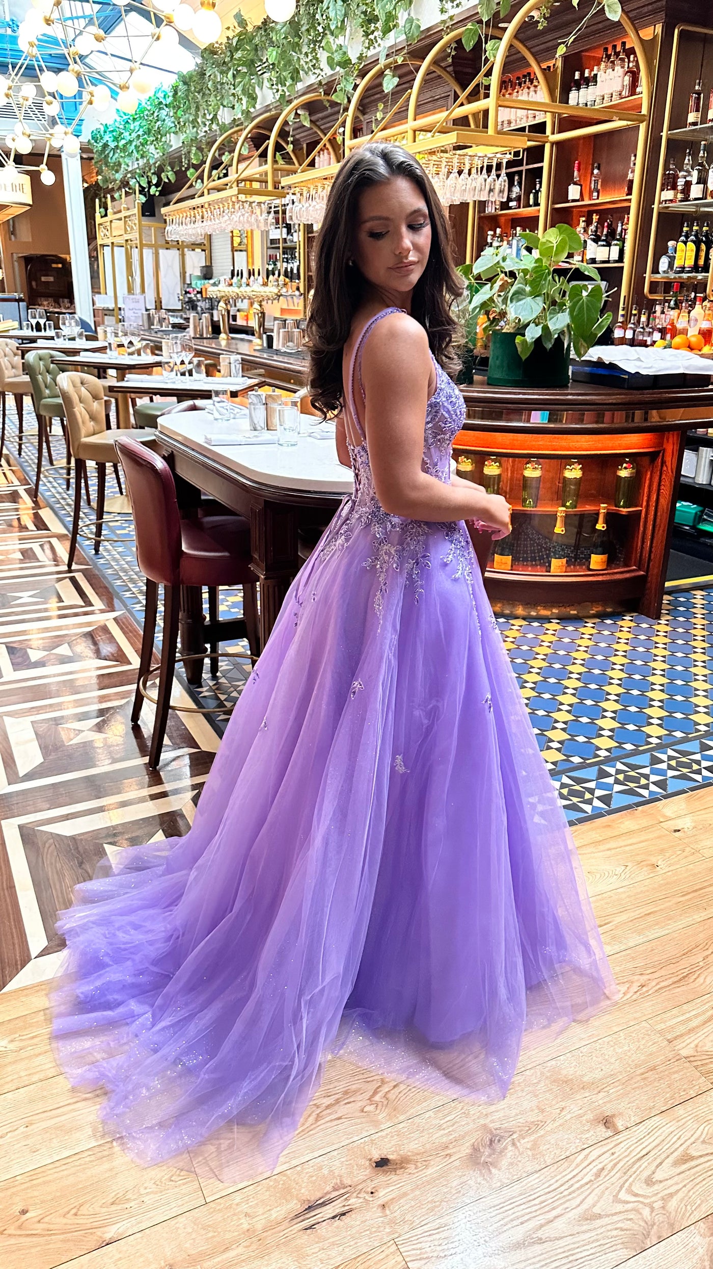 Lilac Glitter Corset Ball Gown