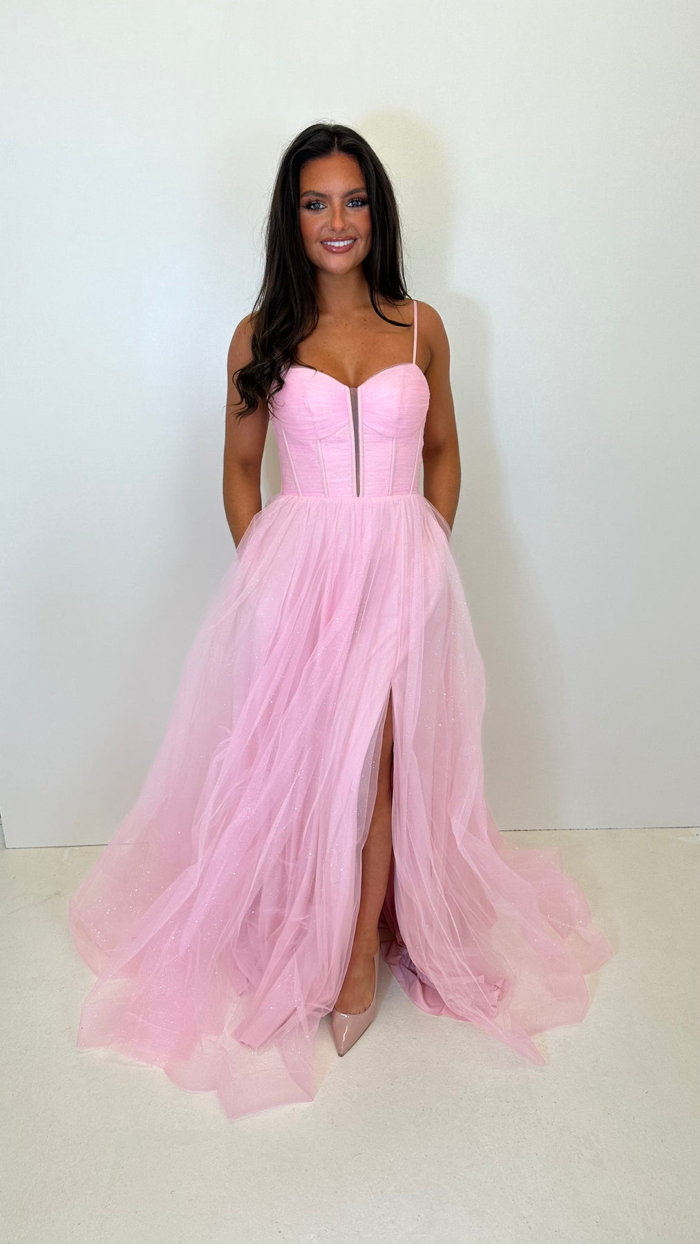 Baby Pink Glitter Corset Back Ball Gown Prom Dress – Rosies Closet