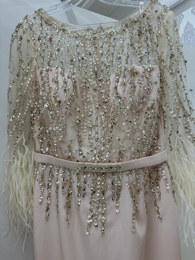 Light Champagne Jewel Feather Dress