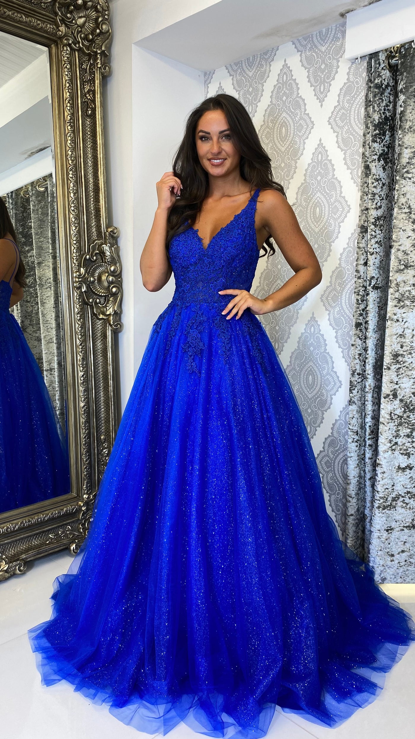 Cobalt Blue Lace Corset Ball Gown