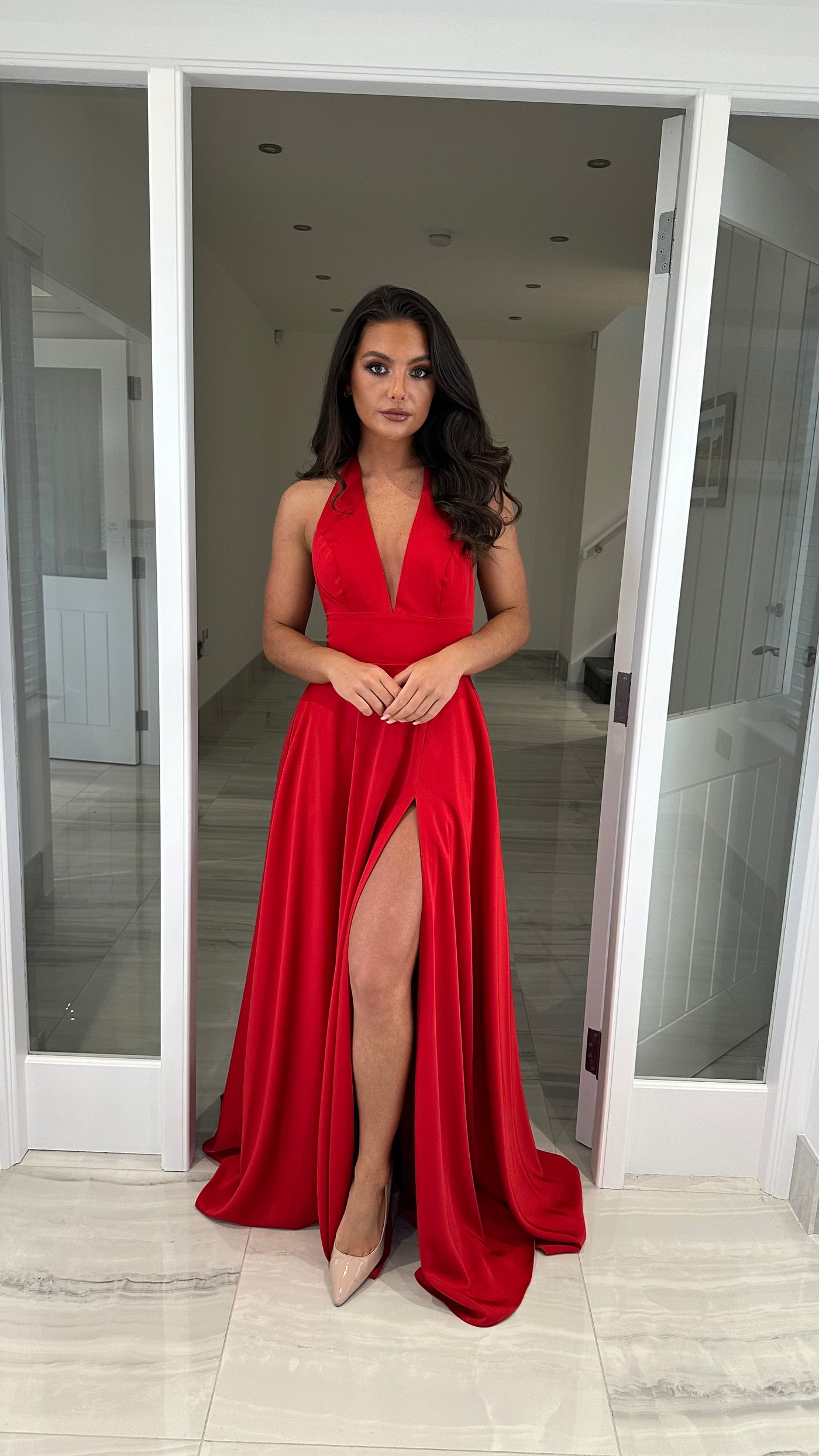 Red Halterneck Full Length Gown