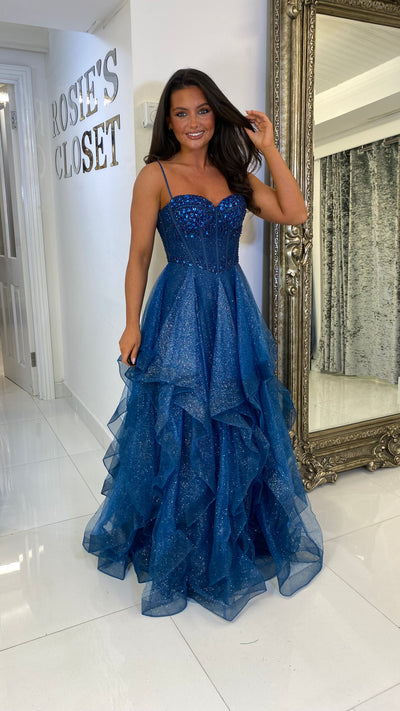 Teal Corset Tiered Skirt Ball Gown