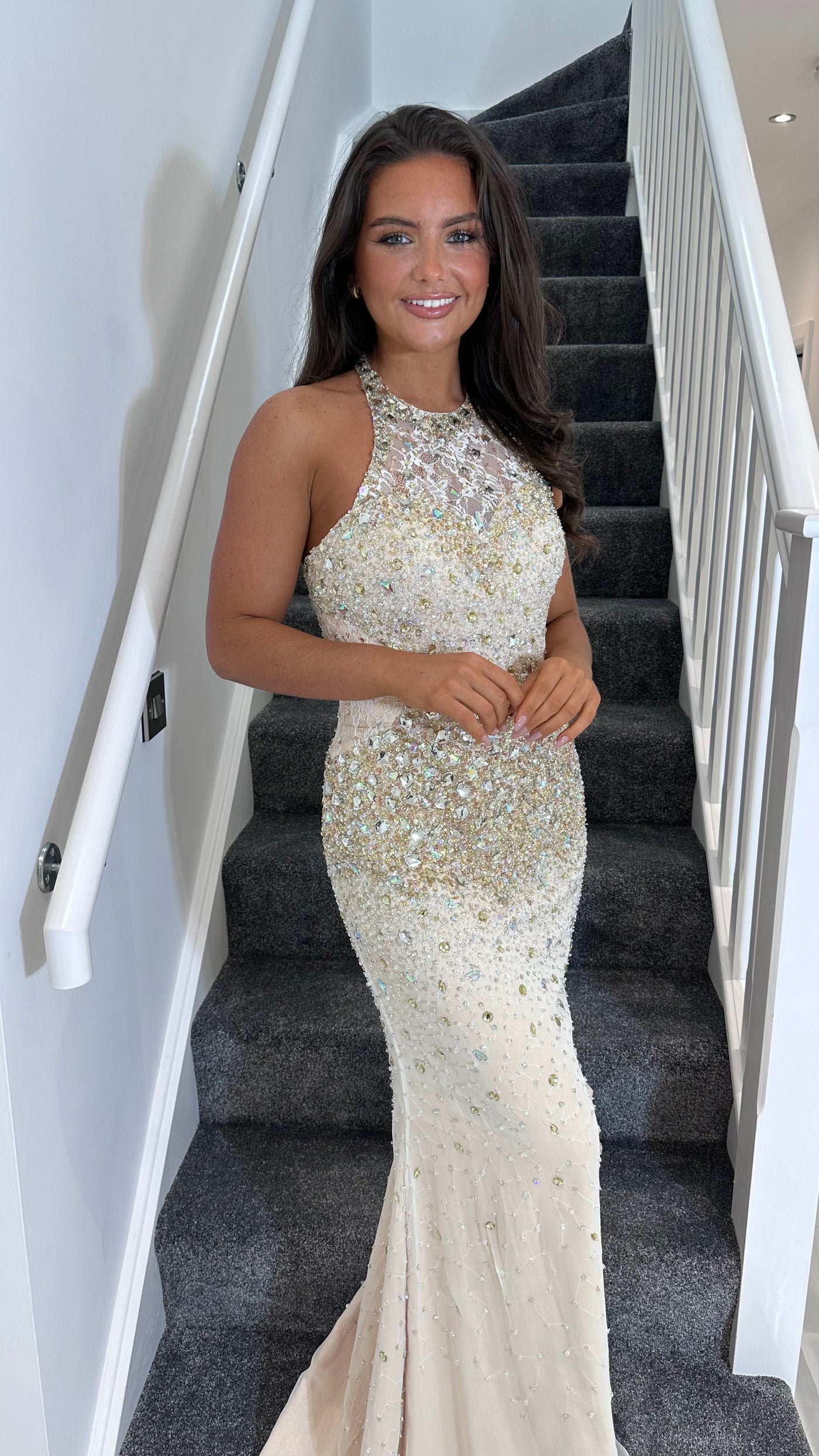 Ivory Jewelled Gracie Prom Dress