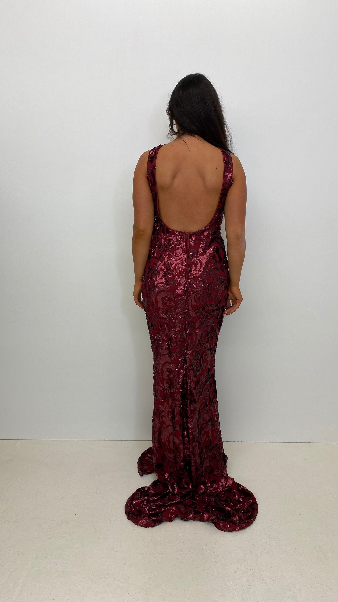 Wine Sequin High Neck Mermaid Style Gown