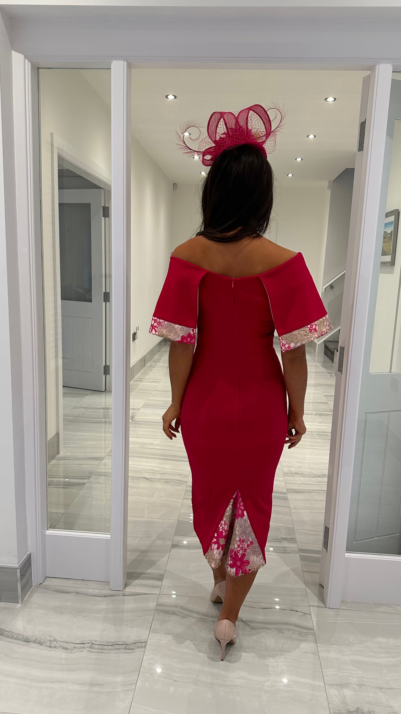 Raspberry Cape Style Midi Dress