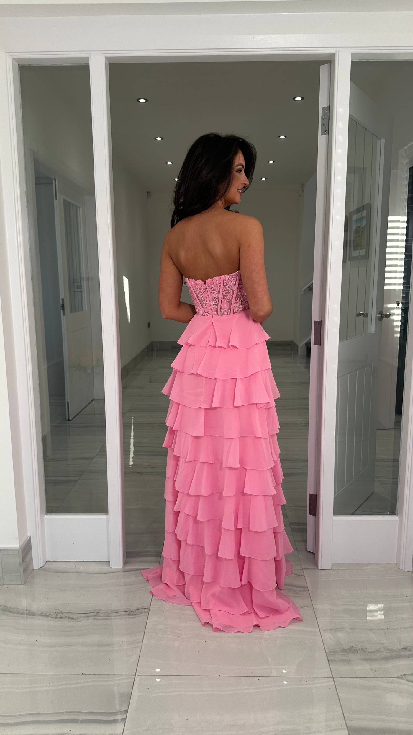 Pink Strapless Sweetheart Ruffle Skirt Gown Rosies Closet Pink Strapless Sweetheart Ruffle Skirt Gown Rosies Closet
