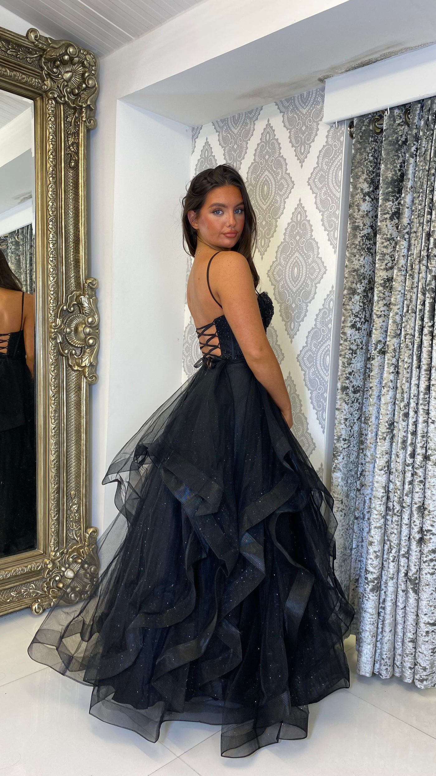 Black Corset Tiered Skirt Ball Gown