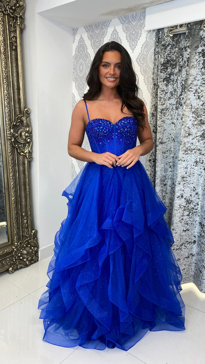 Royal Blue Tiered Corset Ball Gown
