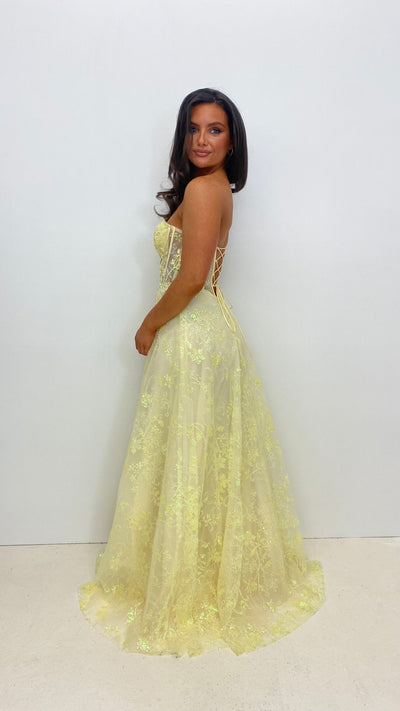 Lemon Strapless Corset Ball Gown