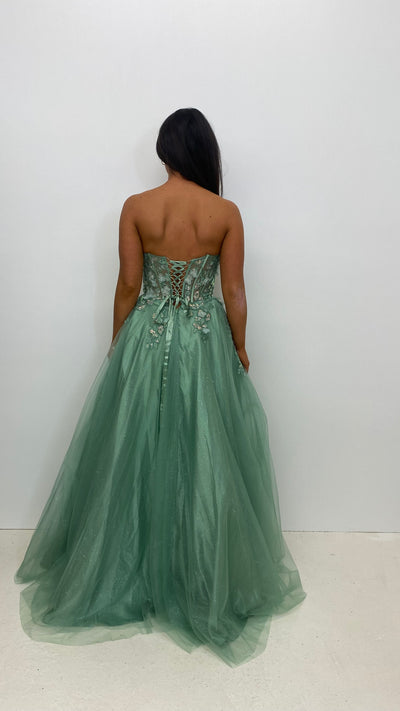 Light Green Corset Strapless Ball Gown