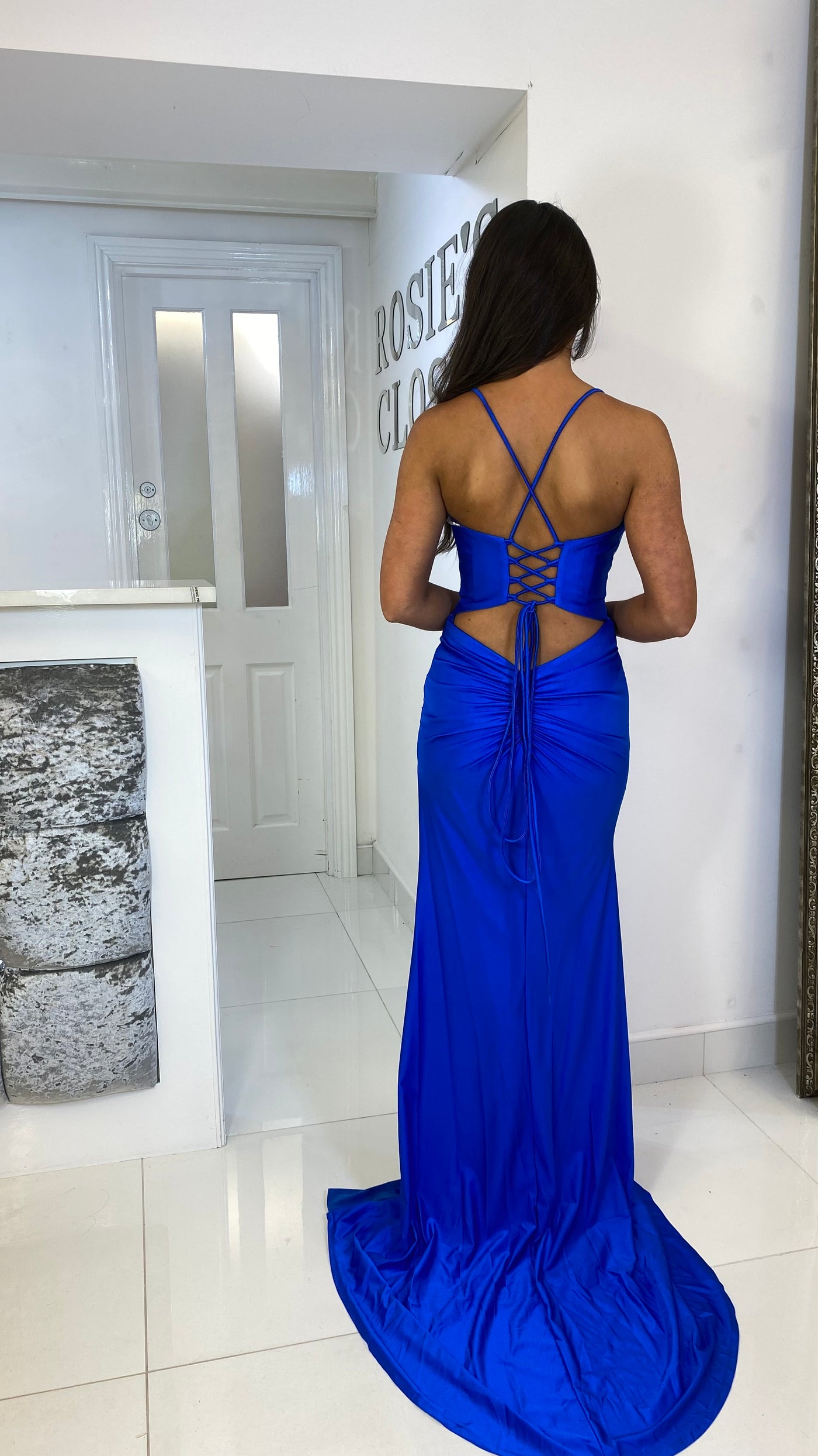 Royal Blue Corset Jewel Cup Full Length Gown