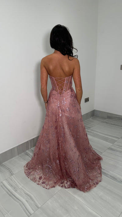 Rose Pink Strapless Corset Ball Gown