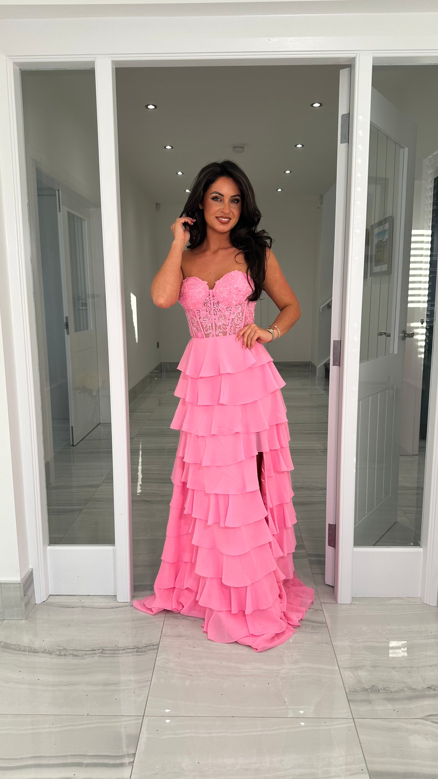 Pink Strapless Sweetheart Ruffle Skirt Gown – Rosies Closet