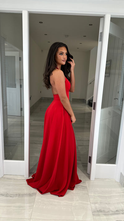 Red Halterneck Full Length Gown