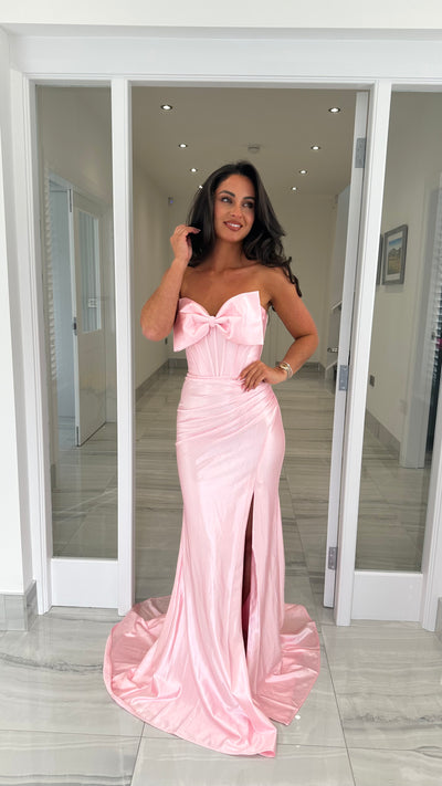 Baby Pink Satin Bow Front Gown