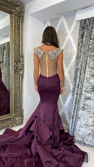 Dark Purple Satin Full Length Gown