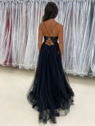 Black Sparkle Corset Back Ball Gown