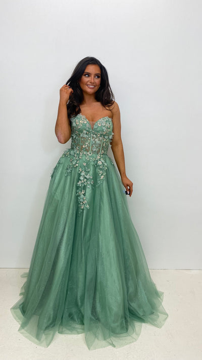 Light Green Corset Strapless Ball Gown