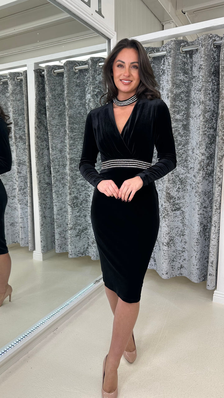 knee length dresses for ladies Asymmetric One Shoulder Choker Detail Luxe Midi Dress White