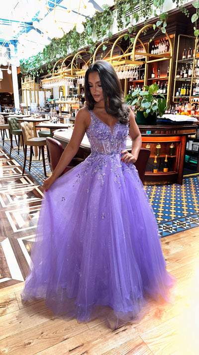 Lilac Glitter Corset Ball Gown