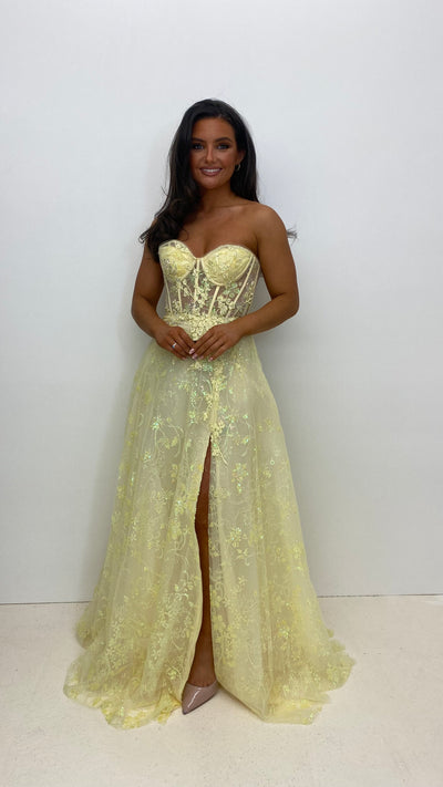 Lemon Strapless Corset Ball Gown