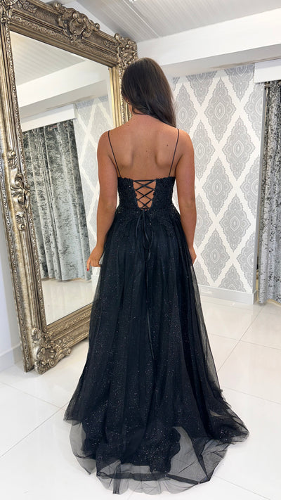 Black Glitter Corset Ball Gown