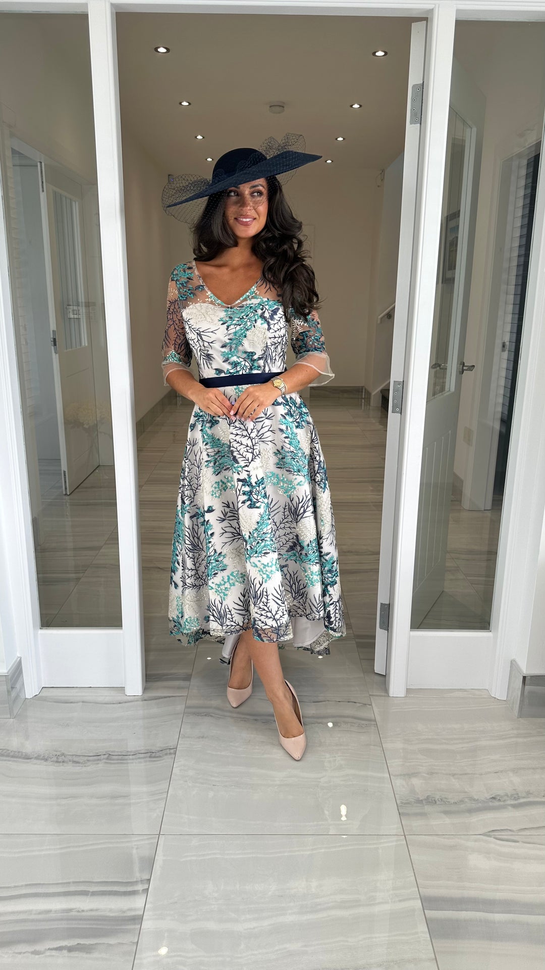 dip hem skater dress Navy Floral Embroidery Dip Hem Skater Dress – Rosies Closet