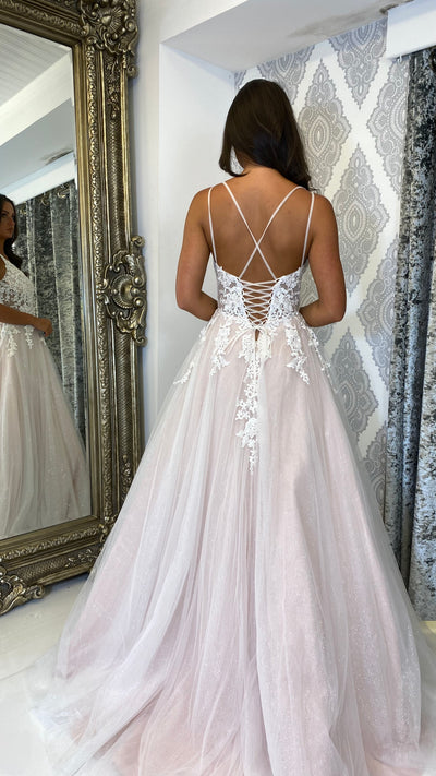 Ivory Nude Lace Corset Ball Gown