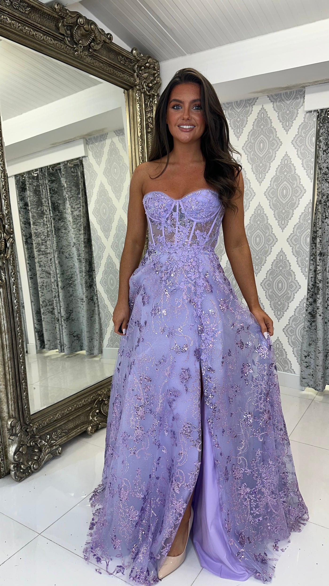 Lilac Strapless Corset Ball Gown