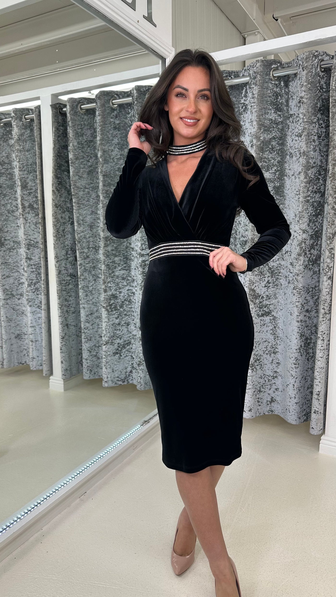 Black Velvet Jewel Choker Midi Dress Rosies Closet Black Velvet Jewel Choker Midi Dress Rosies Closet