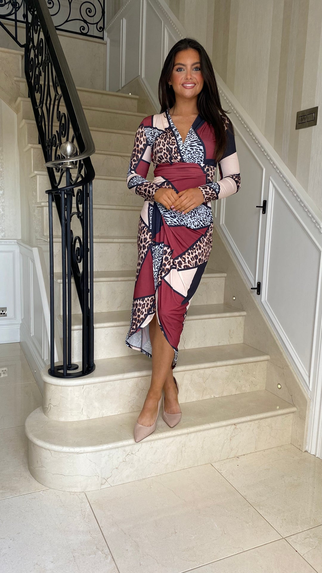 Burgundy Animal Print Midi Dress – Rosies Closet