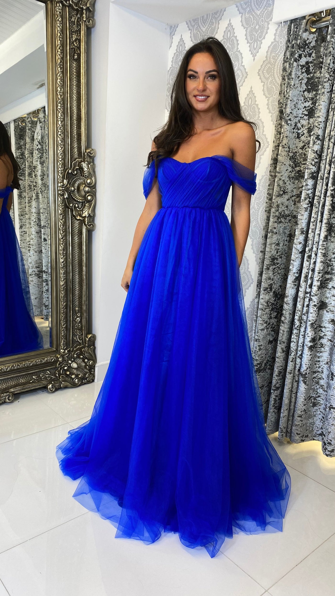Royal Blue Bardot Ball Gown
