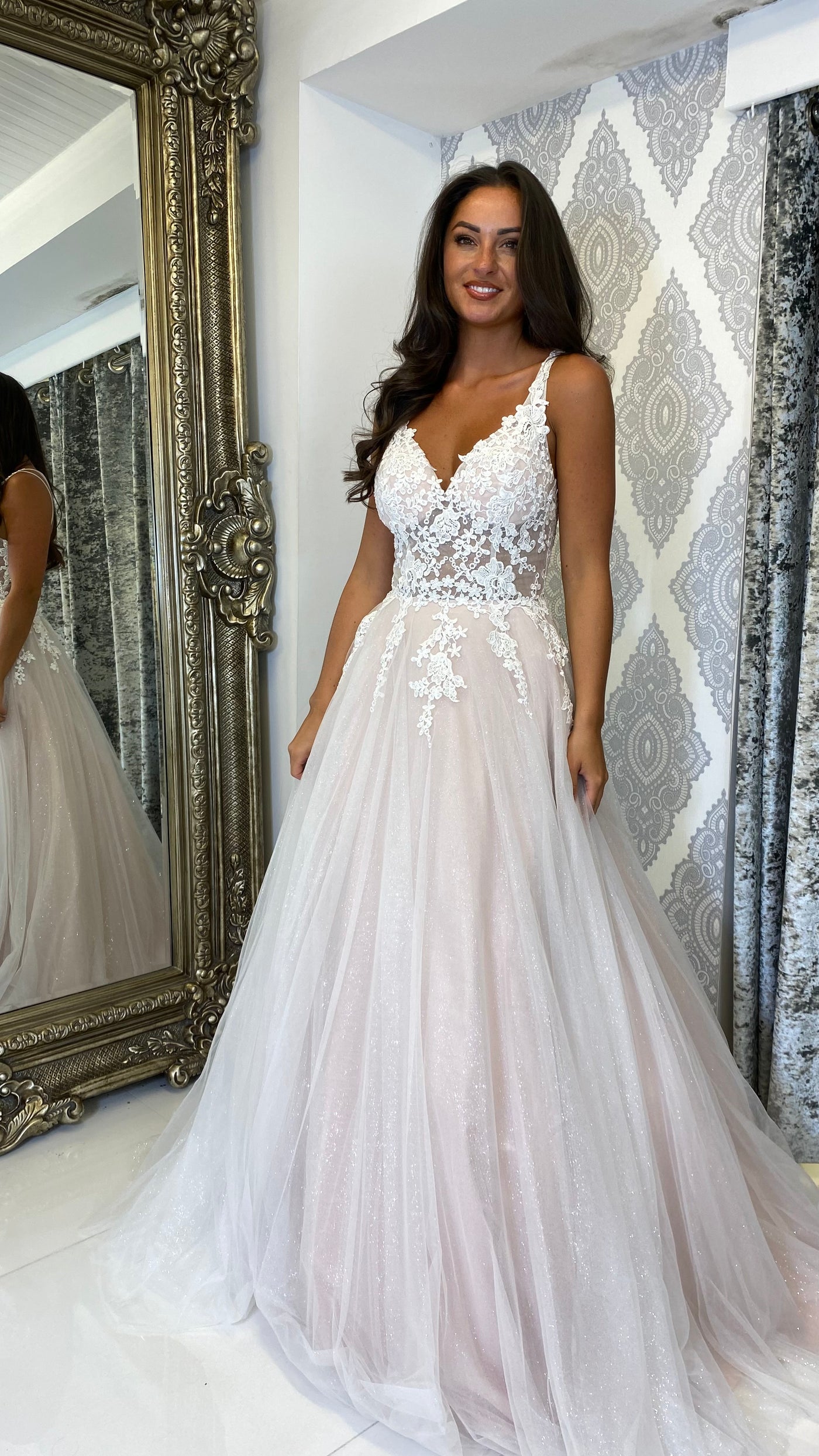 Ivory Nude Lace Corset Ball Gown
