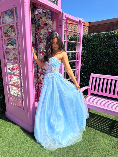 Baby Blue Strapless Corset Ball Gown