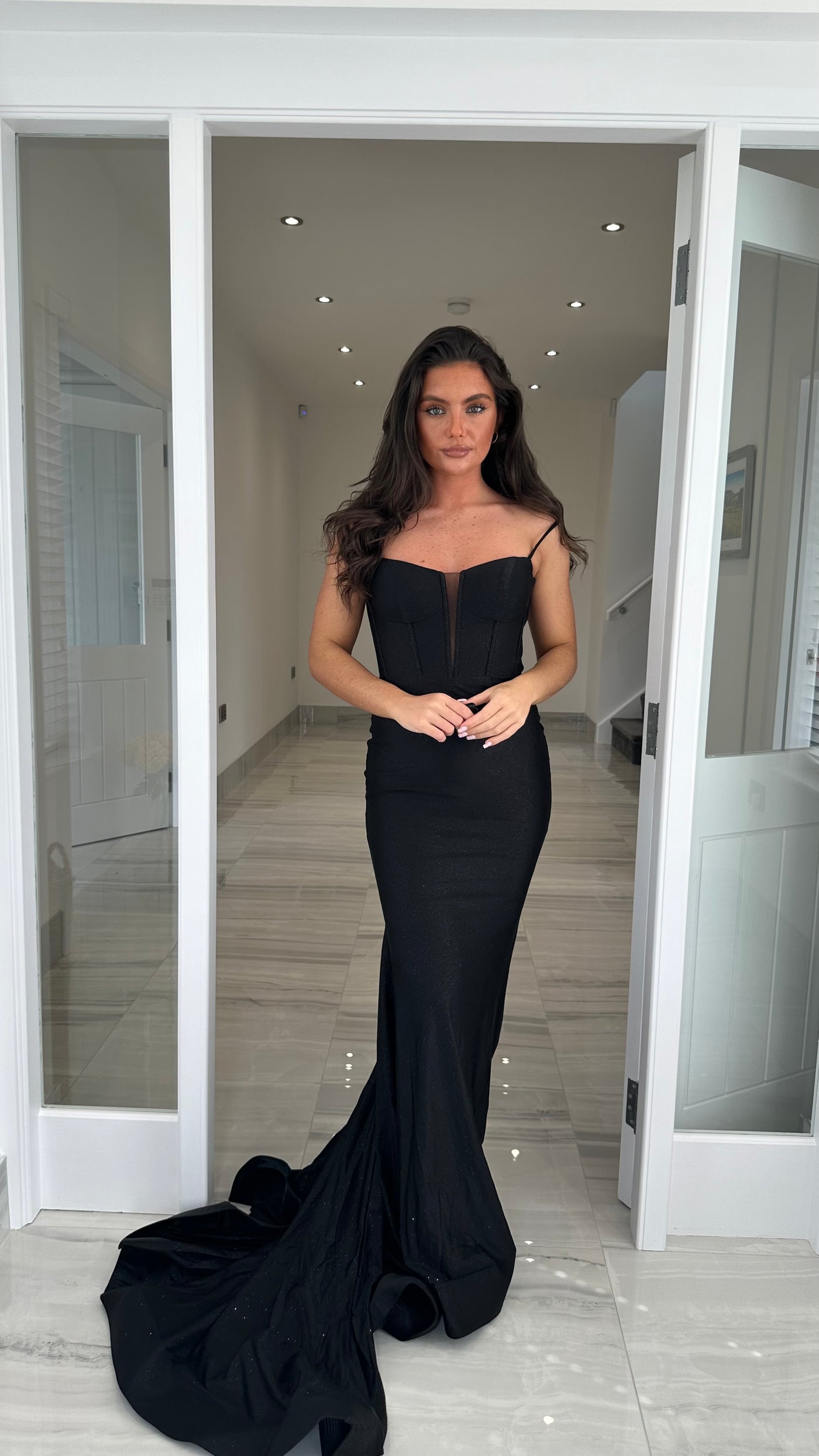 Black Glitter Sparkle Fabric Full Length Gown