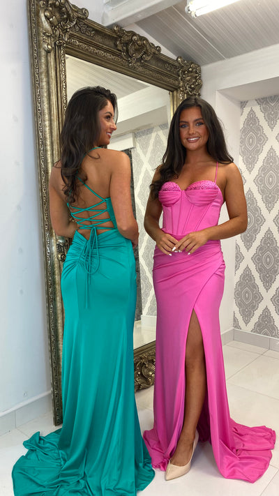 Bright Green Jewel Cup Corset Full Length Gown