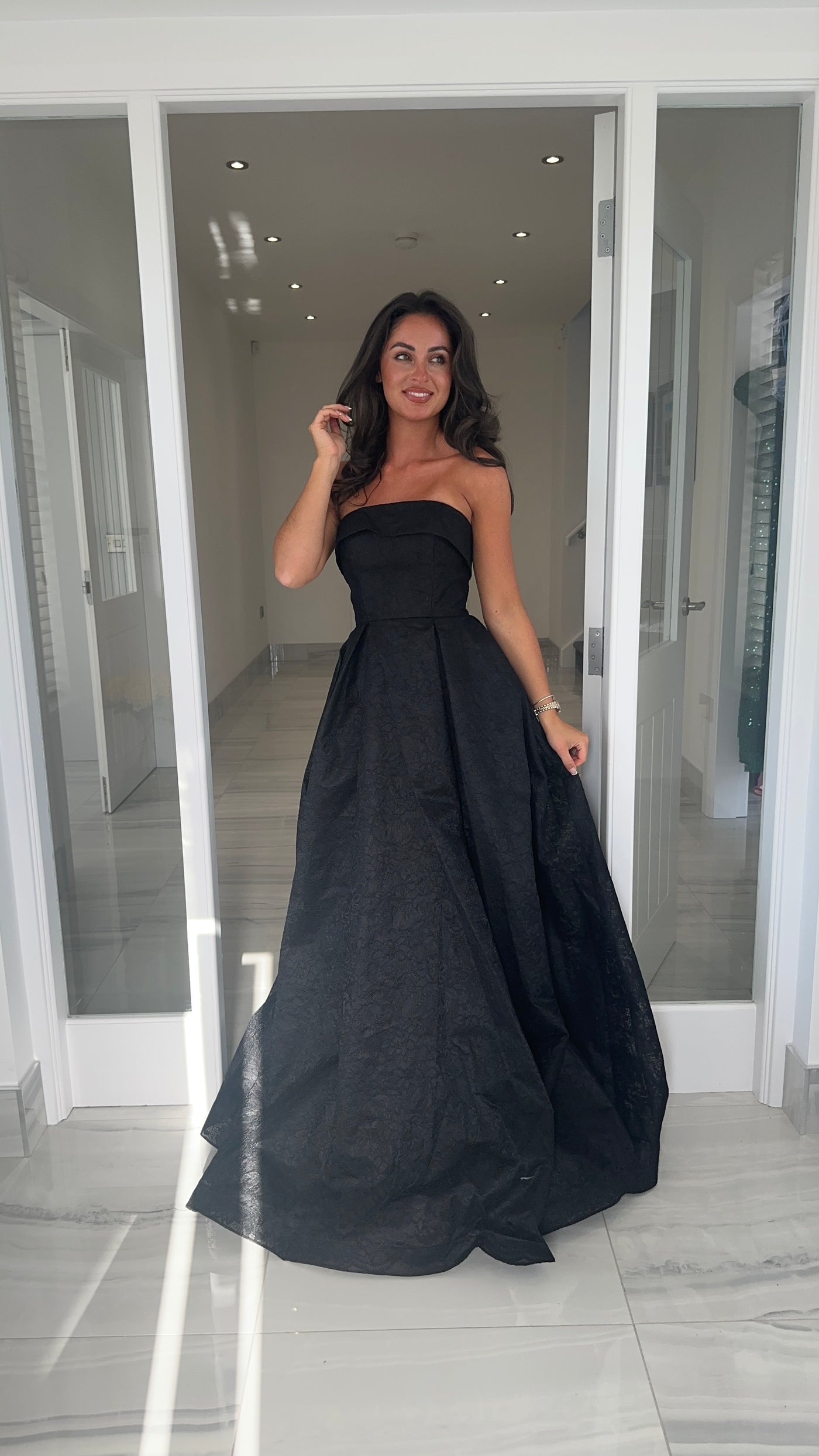 Black Lace Strapless Ball Gown