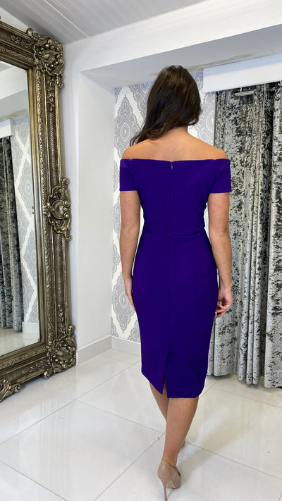 Purple Pointed Bardot Midi Dress