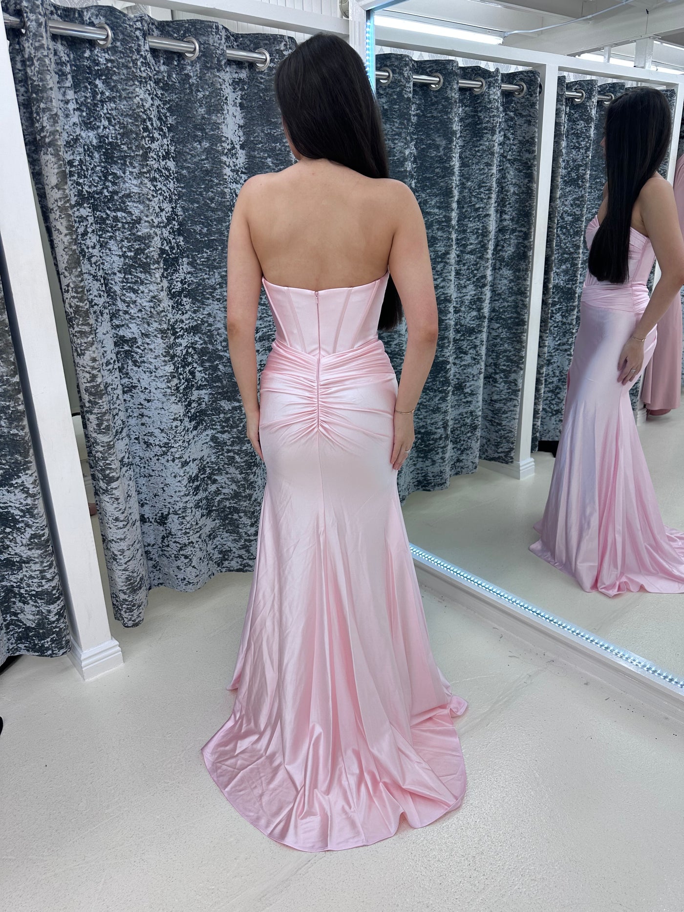 Baby Pink Strapless Sweetheart Satin Gown